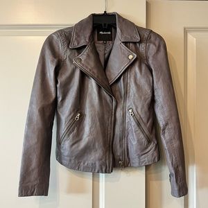 Madewell Washed Leather Motorcycle Jacket Brass Hardware Sunfaded Indigo XS